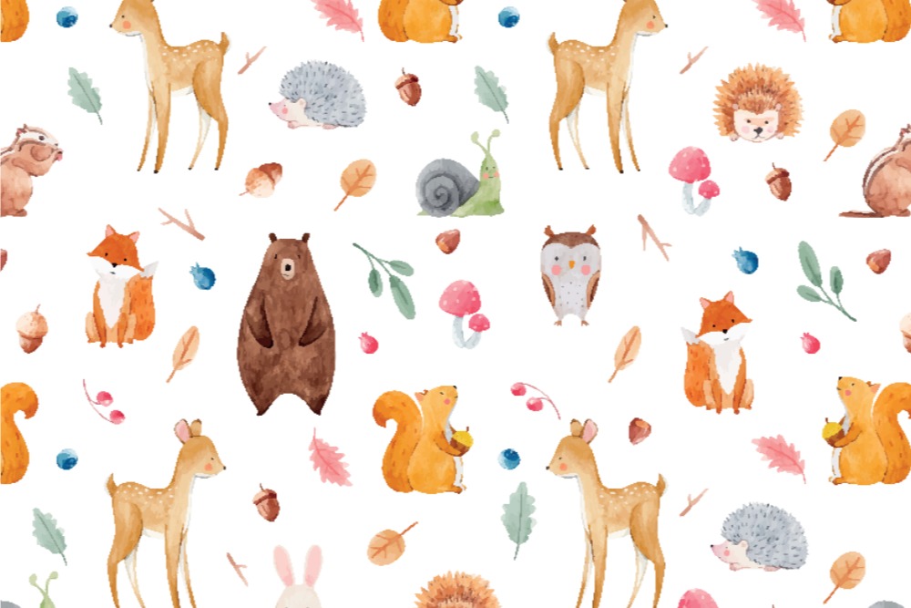 Transparente Meterware für Gardinen mit wunderschönem Tiermotiv im Aquarellstil 107190 Voile Waldtiere Kinderstoffe Voile - Aquarell-Tiere