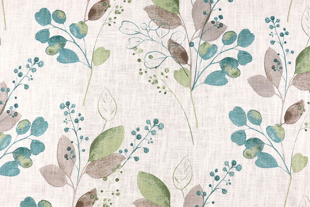 Ramie-Baumwoll-Gemisch mit zartem Eukalyptus-Motiv in Blau Bk7710 Ramie Stoff Blauer Eukalyptus S4 Dekostoffe Leinen Ramie-Stoff - Eukalyptus - Blau