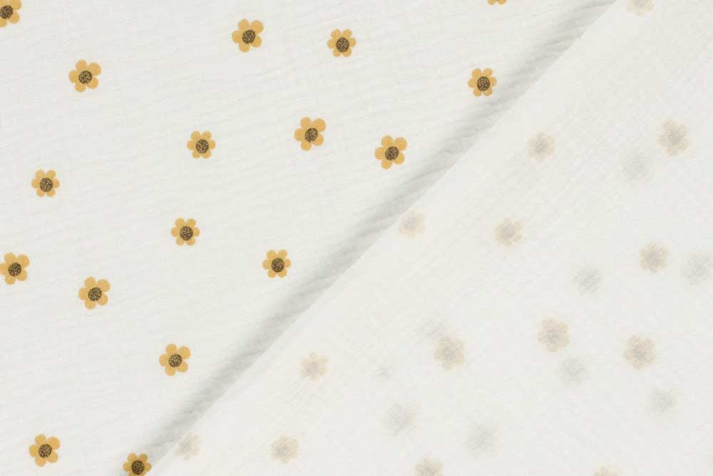 Luftiger und weicher Musselin-Stoff mit zarten Sonnenblumen Bk7787 Musselin Sonnenblume 001 Kinderstoffe Musselin - SonnenblumenMusselinstoff Sonnenblumen Rückseite