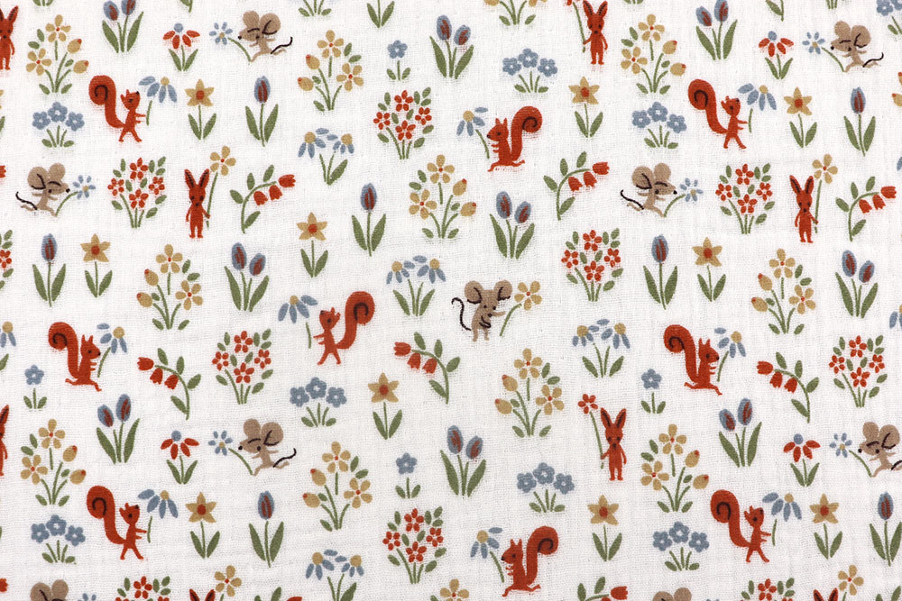 Dieser niedliche Musselin bringt nicht nur im Sommer Freude - Flora und Fauna auf reiner Baumwolle! Bk7877 Musselin Eichhoernchen Maus S4 Baumwolle Kinder Musselin - Squirrel and Mouse