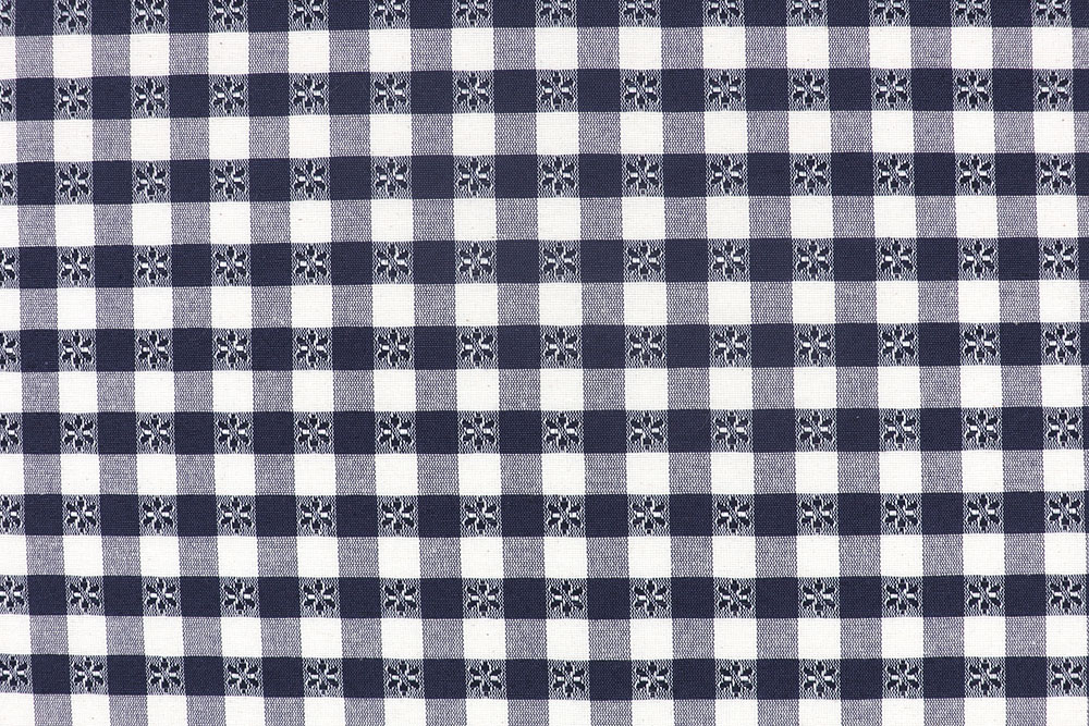 Klassischer, durchgewebter Vichy-Karo-Stoff mit Blümchen - perfekt für Trachten, Landhaus-Deko und mehr Bk7918 Vichy Karo Nachtblau S4 Karo / Schottenkaro Vichy Karo - Blümchen - Nachtblau