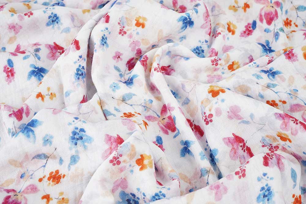 Romantisch-sommerlicher Musselin im traumhaften Aquarellstil Bk7949 Musselin Blumen Musselin Stoffe Musselin - Aqua Leaves