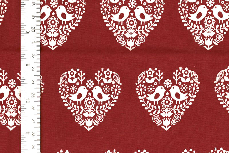 Tierisch herzig! Schöne Baumwolle mit süßem Print im Landhausstil Co6787 Baumwollstoff Vogel Dirndlstoffe Baumwoll-Trachtenstoff - Verliebte Vögel - Rot