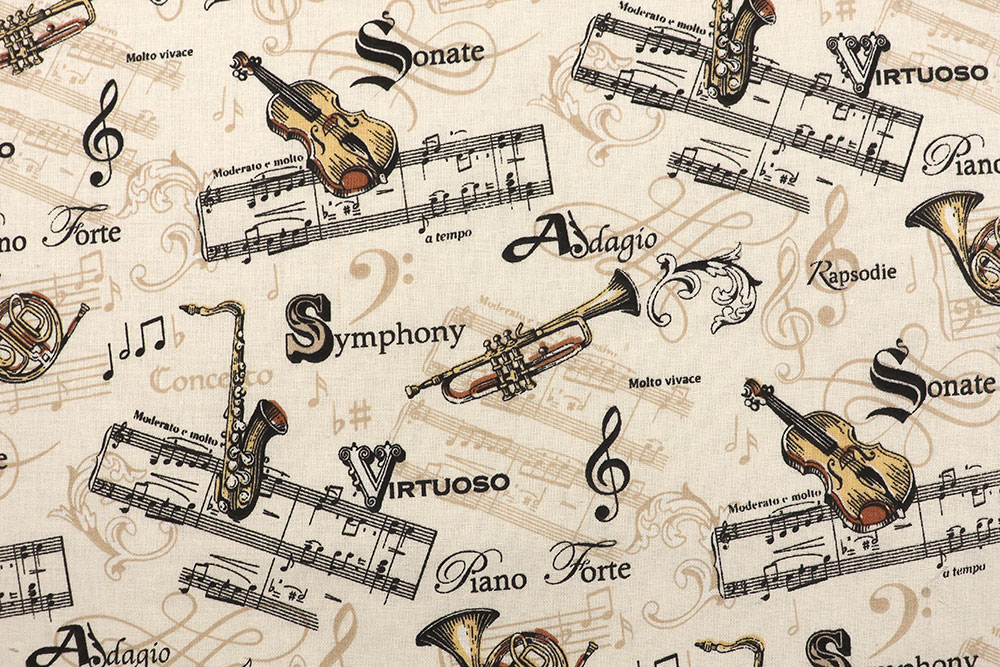 Ein Virtuose unter den Stoffen - feiner Cretonne mit klassisch-nostalgischem Motiv Co6791 Baumwollstoff Musik S4 Baumwolle sonstige Baumwollstoff - Musikliebe