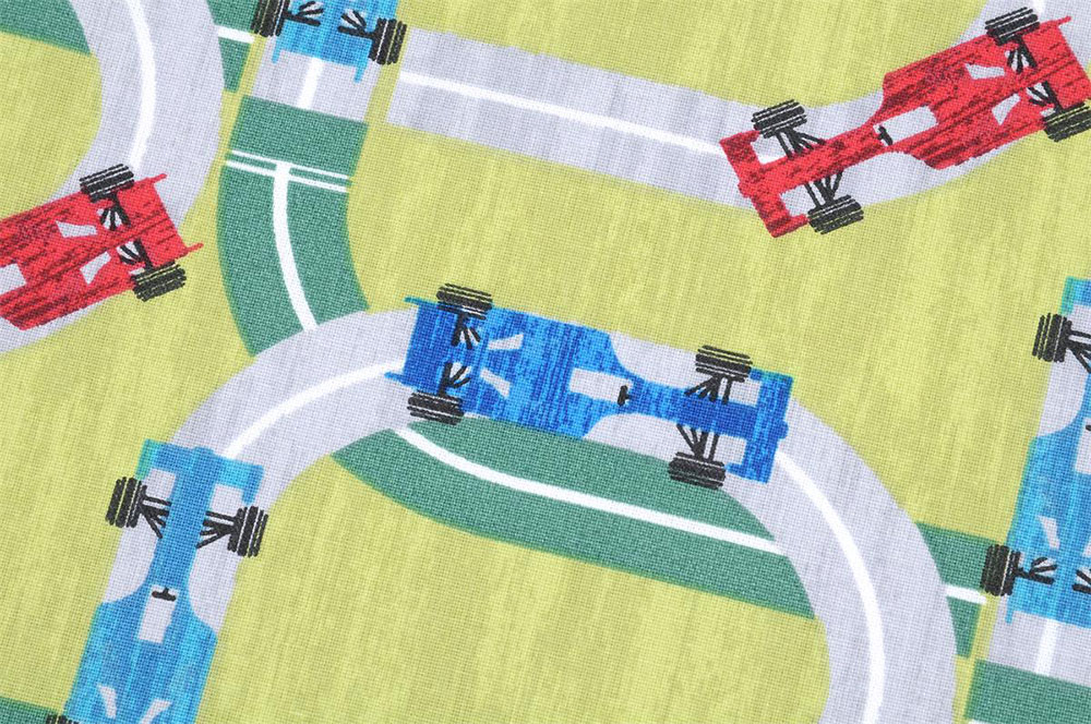 Rasante Farben, natürliche Weichheit – dieser Stoff begeistert alle Autofans! Co6852 Baumwollestoff Rennfahrer 3 Kinderstoffe Baumwollstoff - Rennfahrer