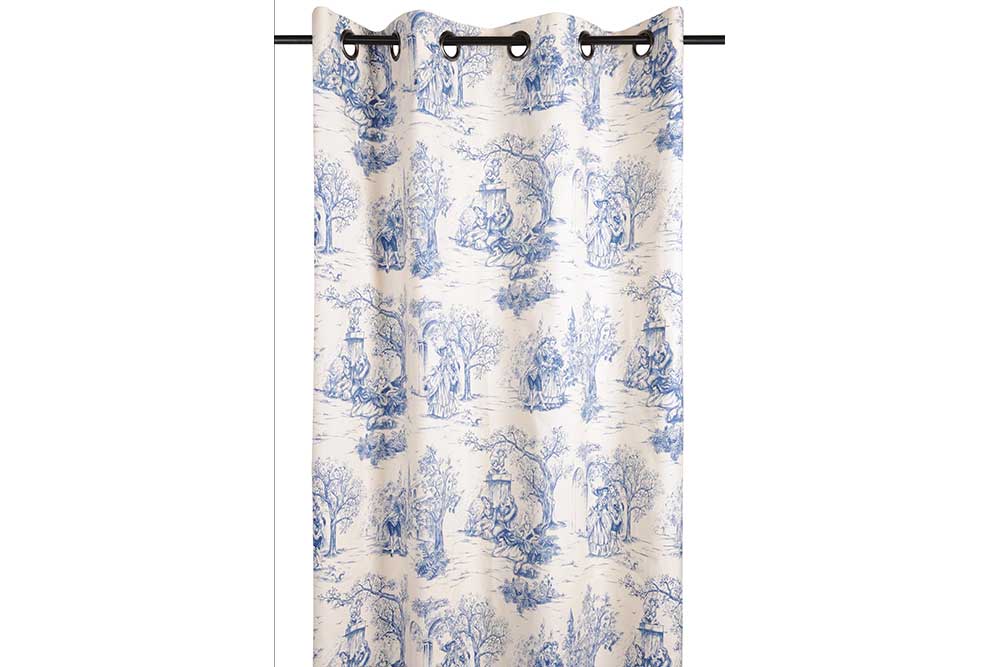 Feiner Baumwollstoff mit zauberhaft nostalgischem Motiv Co6860 Baumwollstoff Toile De Jouy S4(1) Übergardinen Baumwollstoff Toile de Jouy - Parkspaziergang - Blau