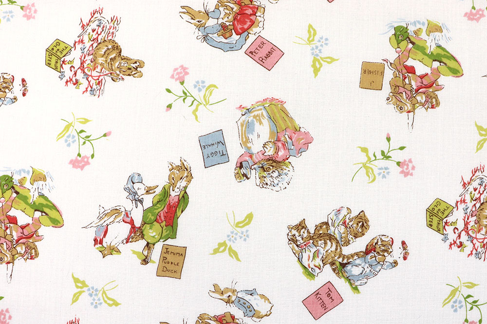 Entzückende Baumwollware mit schönem Tiermotiv im nostalgischen Mantel Co6882 Baumwollstoff Peter Hase S4y Kinderstoffe Baumwollstoff - Kinderbuch-Tiere