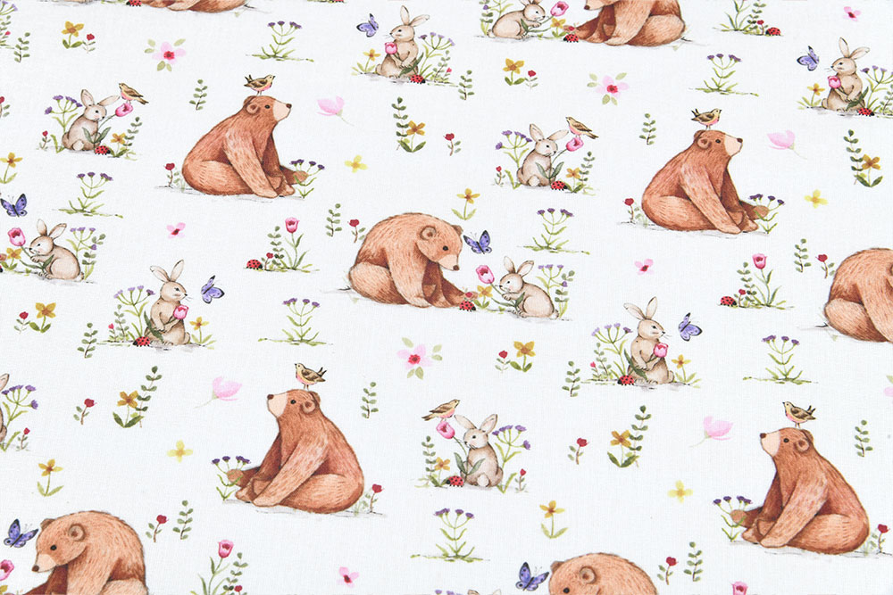 Waldfreundschaft zum Vernähen – Bär trifft Hase, Herz trifft Stoff. Co6919 Baumwollstoff Baer Baumwolle Kinder Baumwollstoff - Waldfreunde