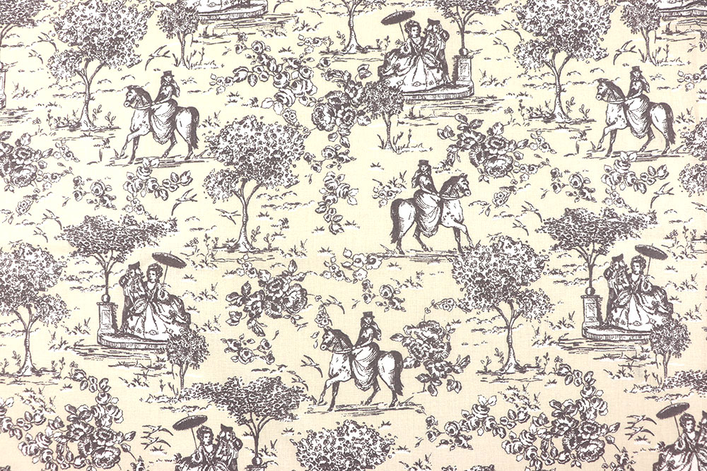 Dieser Baumwollstoff nimmt Sie mit auf eine Reise in die Vergangenheit - als alles noch viel einfacher war! Co6952 Baumwollstoff Toile De Jouy S4 Baumwolle sonstige Baumwollstoff - Toile de Jouy - Reiterhof