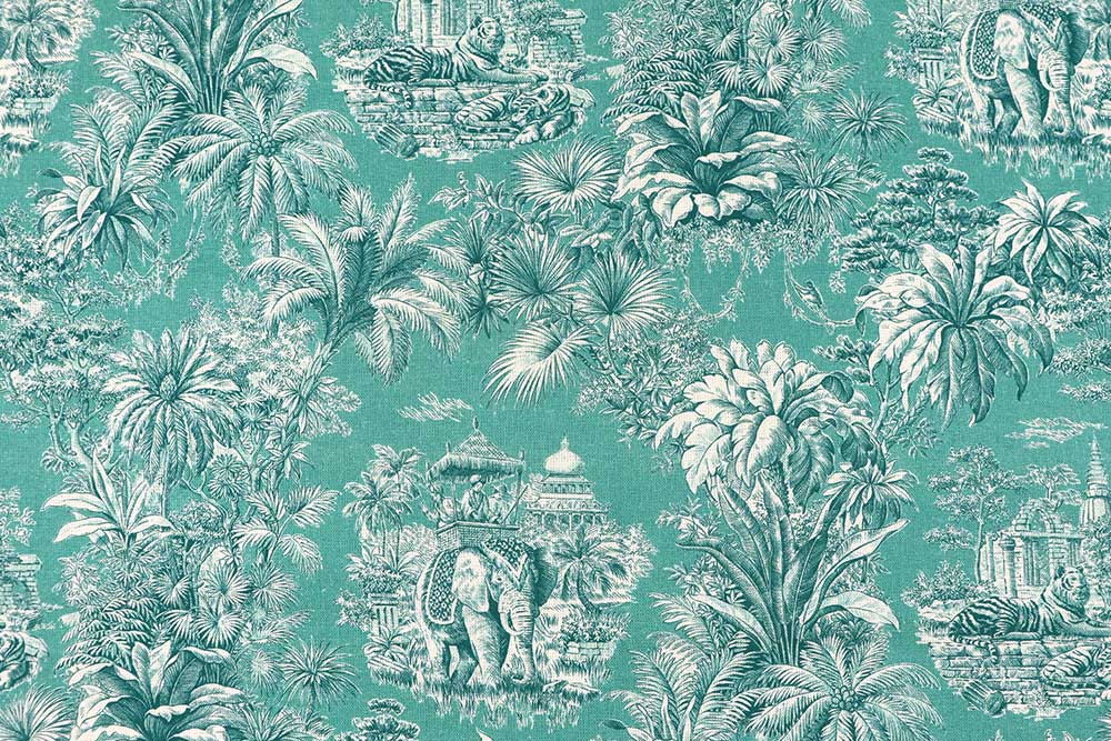 Toile de Jouy mal anders: Edler Cretonne mit Ethno-Motiv in ausgefallener Farbkombi! Co6997 Baumwollstoff Toile De Jouy Tuerkis S4 Dekostoffe Toile de jouy Baumwollstoff - Toile de Jouy - Mayani Aqua