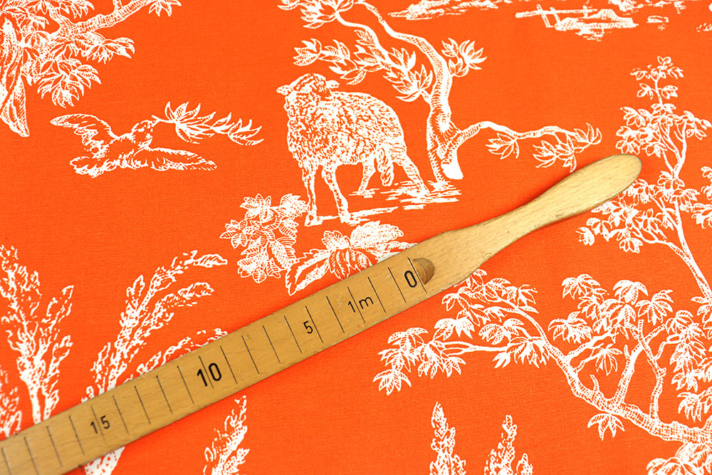 Pure Romantik mit starker Kontrastoptik - 100% Baumwolle für natürliche Kreationen! Co7019 Baumwollstoff Toile De Jouy Orange S4 Baumwolle sonstige Baumwoll-Dekostoff - Toile de Jouy Amor - Orange