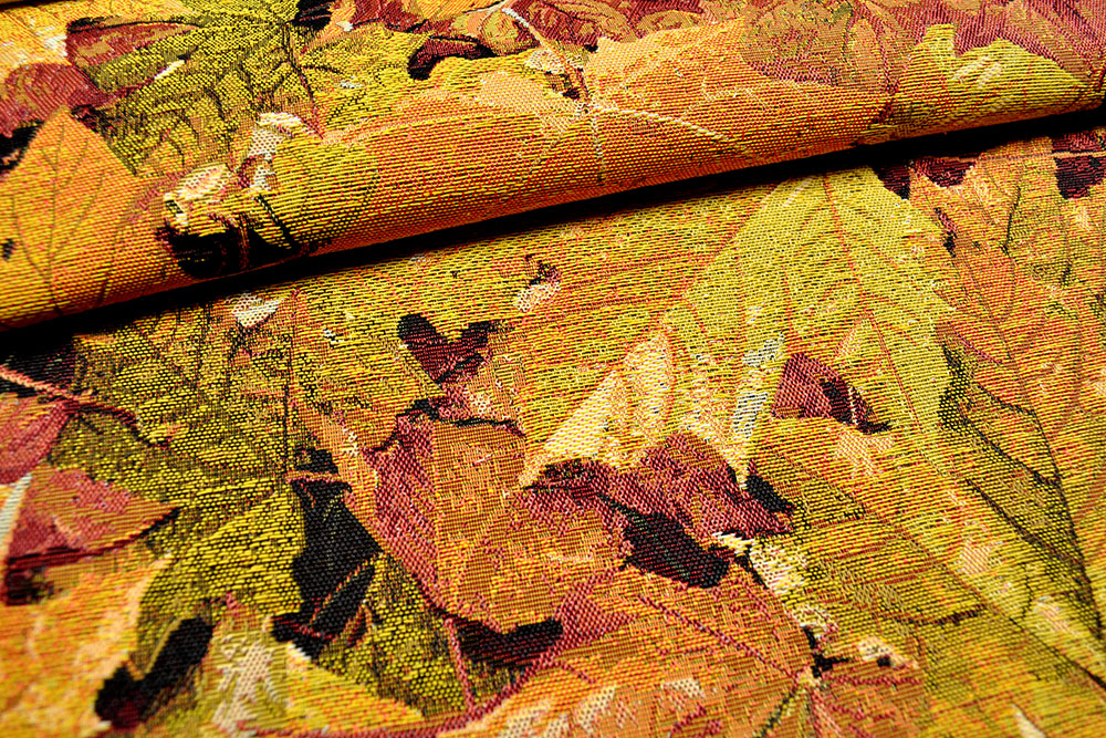 Robuster, schwerer Gobelin mit farbintensivem Laubmotiv, das eine goldherbstliche Atmosphäre zaubert Ds2346 Dekostoff Gobelin Laub Gobelin sonstige Gobelin-Stoff - Ahornlaub