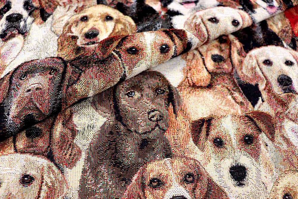 Wau wau und Wuff wuff - auf Deutsch übersetzt: Sichern Sie sich jetzt diesen wunderbaren Gobelin! Ds2520 Gobelin Hunde auf dem Bauernhof Dekostoff Gobelin - Hunde