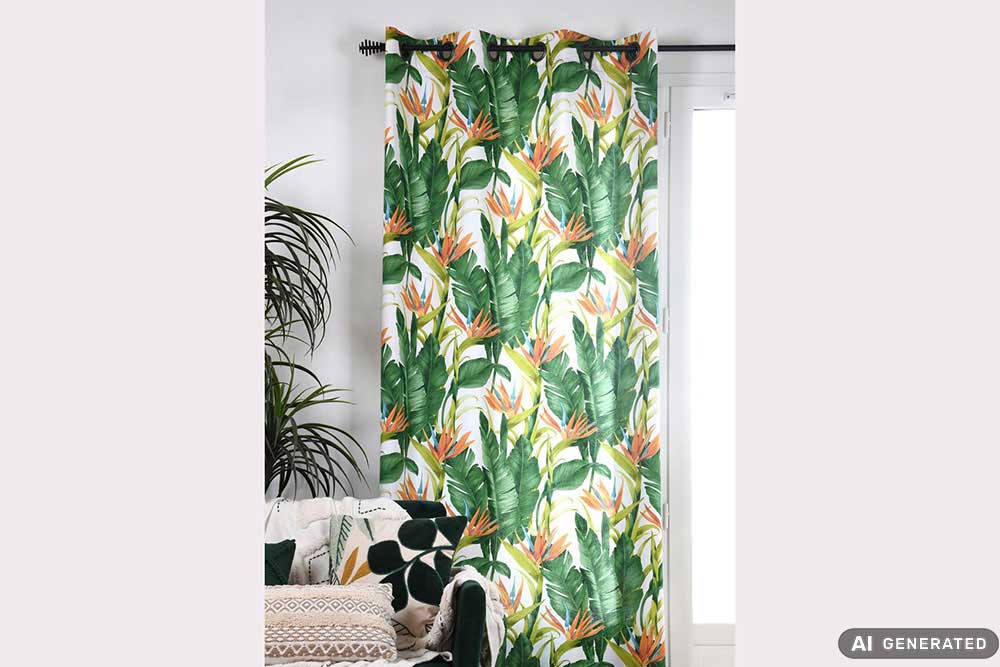 Farbenfrohe Strelizien, satte Palmblätter, praktische Überbreite - Premium-Ware aus reiner Baumwolle! Dekostoff Tropisch Dschungel(1) Gemusterte Stoffe Baumwoll-Dekostoff - Tropic Jungle - 280 cm