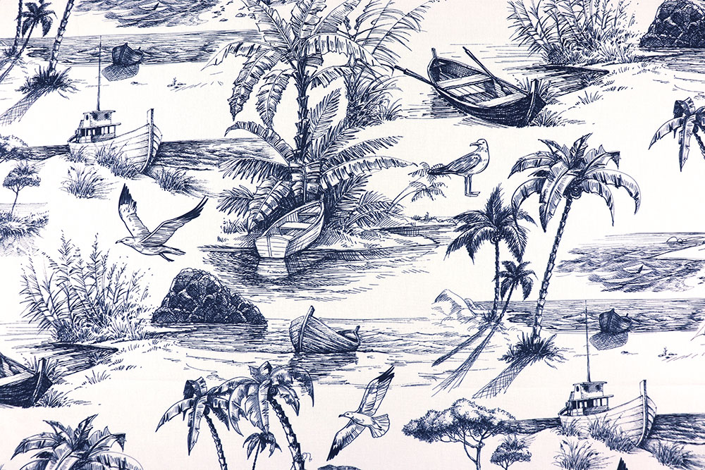 Robuster Dekostoff mit Mustermix aus nostalgischem Toile und maritimen Motiven Ds3376 Toile De Jouy Maritim S4 Dekostoffe Maritim Dekostoff Premium - Toile Maritim - 280 cm