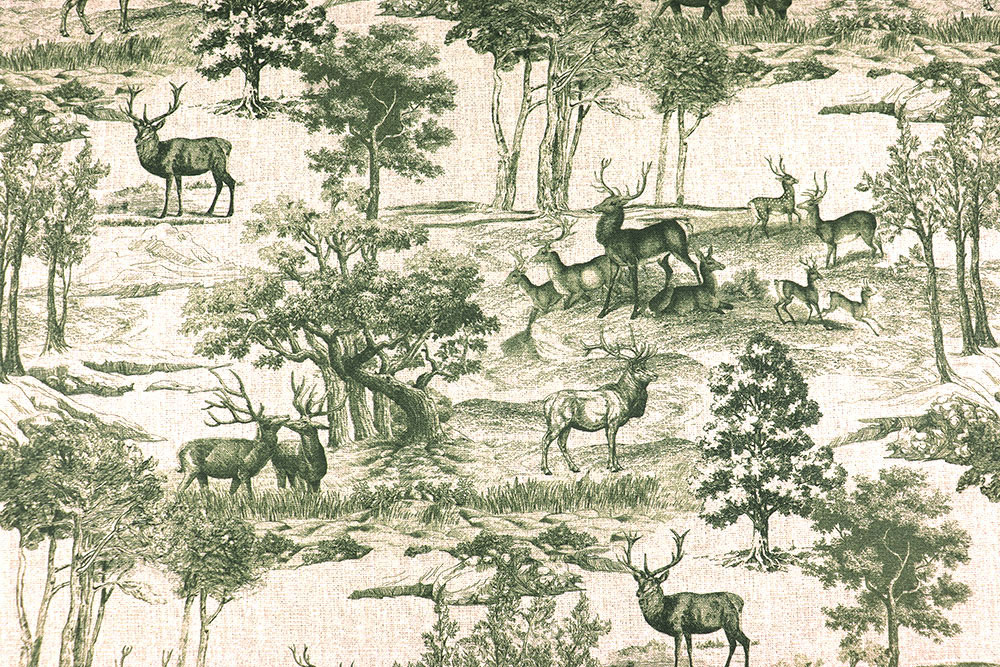 Robuster Dekostoff mit romantischem Mustermix aus nostalgischem Toile und Wald-Motiven Ds3377 Toile De Jouy Wald S4 Tiere - 280 cm Dekostoffe Dekostoff Premium - Toile im Wald - 280 cm