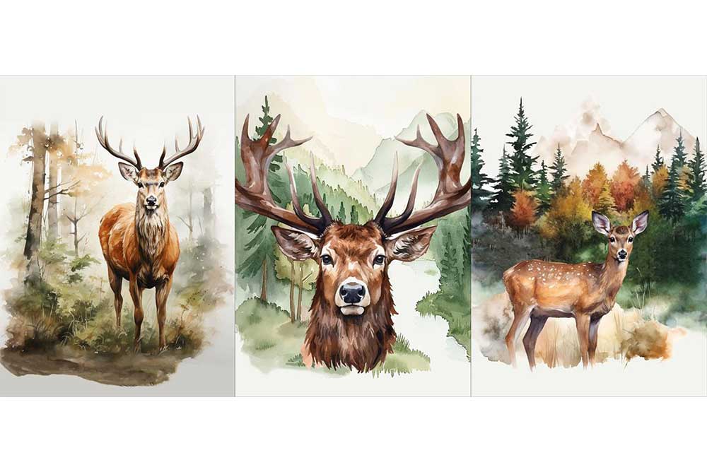 Sichern Sie sich 3 stimmungsvolle Wild-Panels als Baumwoll-Köper in einer Gesamtgröße von ca. 160 x 70 cm! Ds4093 Baumwoll Panel Stoff Hirsch Reh 3 Baumwolle Tiere Panel - 3 Motive - Hirsch und Reh