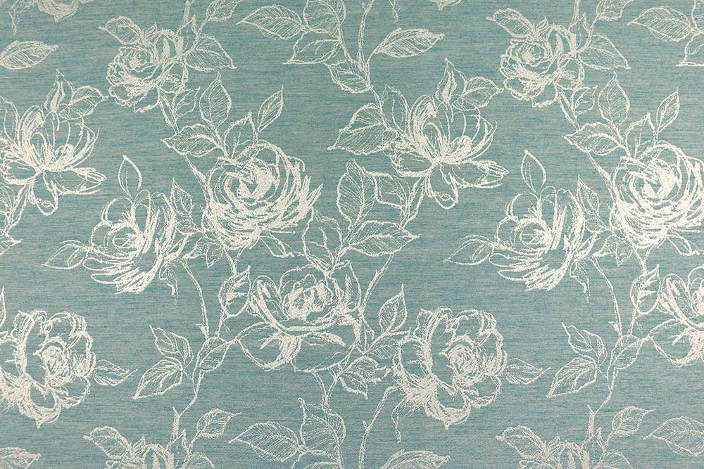 Hochwertiger Jacquard mit romantischem Rosen-Motiv Ds5803 Dekostoff Jacquard Rosen Tuerkis S4 Jacquard Jacquard Rosen - Türkis/Creme