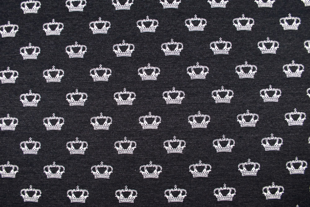 Jacquard in Top-Qualität mit eingearbeitetem Kronenmotiv Ds5930999 Jacquard Kronen Schwarz S4 % Sale Lagerräumung Jacquard-Dekostoff - Monaco - Schwarz