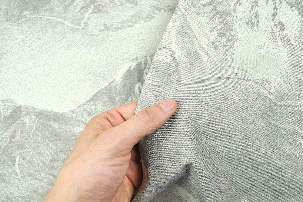 Bergluft für daheim! Dieser durchgewebte Jacquard sorgt für ein ganz besonderes Ambiente - ideal für Gardinen, Kissen etc. Ds6049 Jacquard Berge Grau S4 Übergardinen Dekostoff Jacquard - zweiseitig - Alpenblick - Grau/Creme