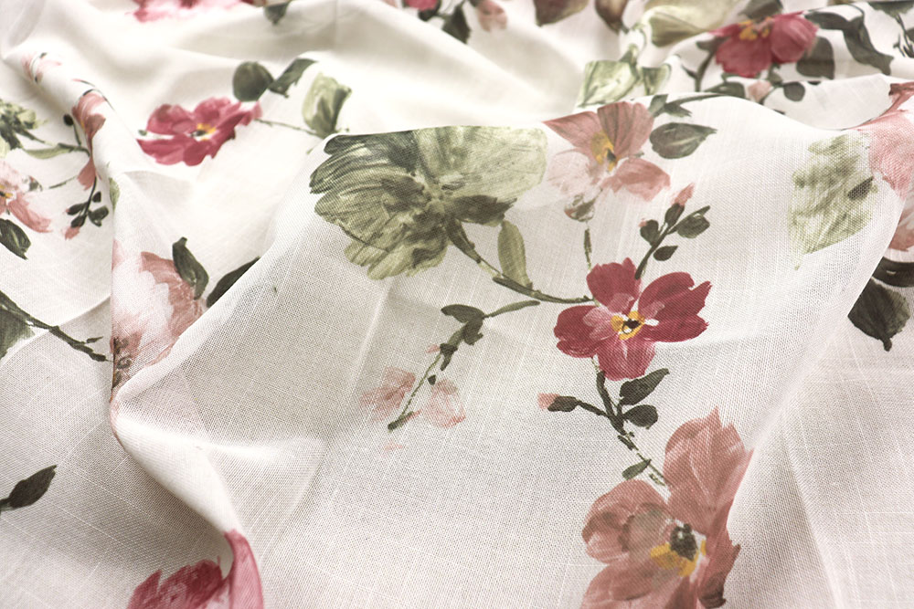In Deutschland produzierter Stoff mit üppigem Rosenmotiv im Stil von Gardinenleinen Ds6187 Gardinenstoff Rosen S4 Übergardinen Gardinenstoff - Marias Rosen
