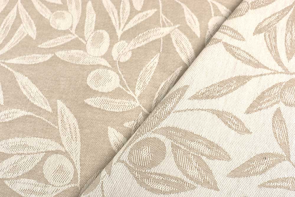 Beidseitig, sanforisiert, acrylbeschichtet, fleckabweisend - Baumwoll-Jacquard mit Olivenmotiv – Premium-Eleganz für stilvolle Wohnideen! Ds6332 Jacquard Dekostoff Oliven S4 Outdoor Bezugsstoffe Outdoor-Jacquard - Olive Nature
