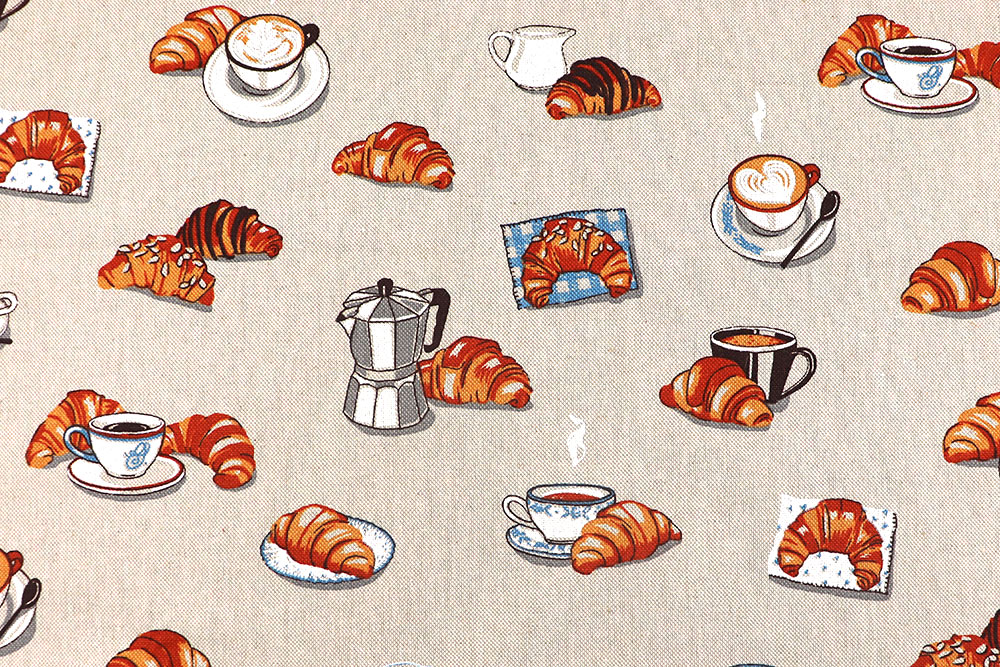 Darauf erst mal ein Croissant! Rustikaler Dekostoff mit schmackhaftem Design - ideal für Feinschmecker! Ds6343 Dekostoff Croissants S4 Dekostoffe NEU  Dekostoff Leinenoptik - Croissants