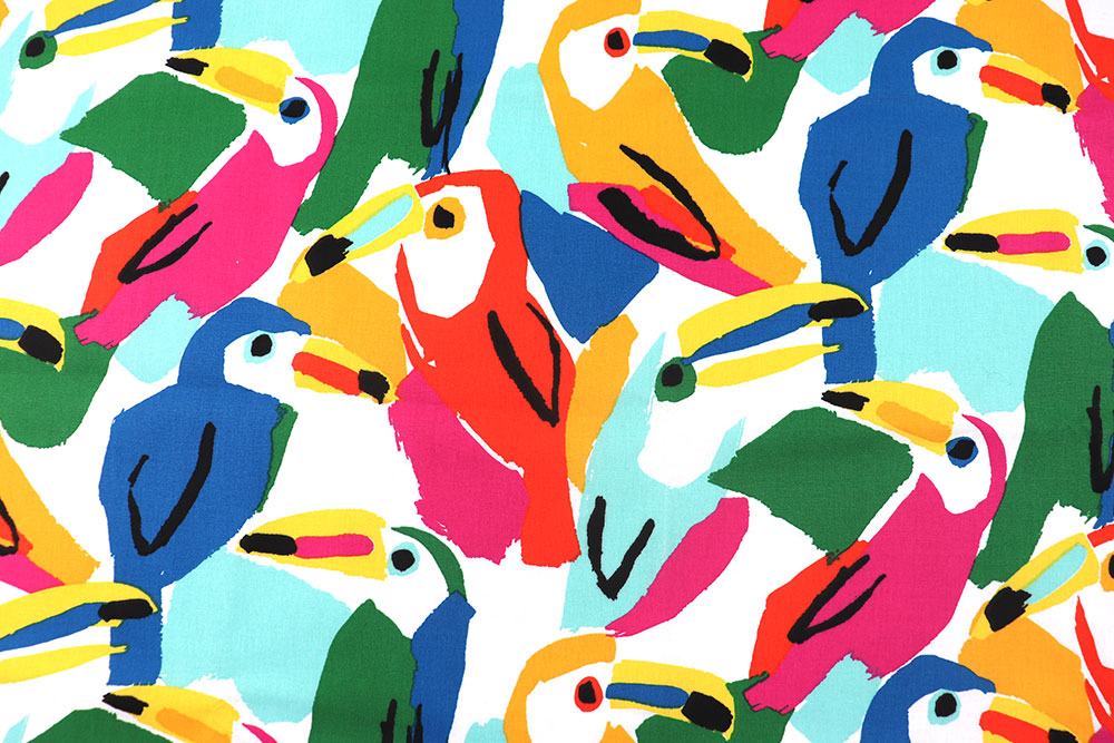 Buntes Allround-Talent für Kleidung wie Deko, ideal für sommerliche Kreationen Ds6352 Dekostoff Tukan S4 Dekostoffe NEU  Sommerstoff - Big Toucan