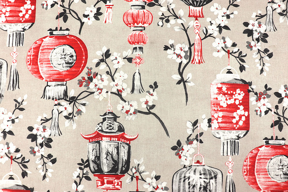 Asia-Flair auf schwerem Stoff aus reiner Baumwolle - ideal für hochwertige Deko-Ideen! Ds6365 Dekostoff Lampions Asia S4 Dekostoffe NEU  Dekostoff Premium - Saigon