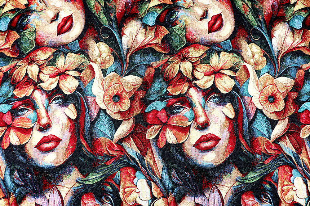 Farbenprächtiges, opulentes Design, aufwendig verwoben - ein Traum von einem Gobelin! Ds6379 Gobelin Gesichter Blumen S4 Dekostoffe NEU  Gobelin - Flower Faces