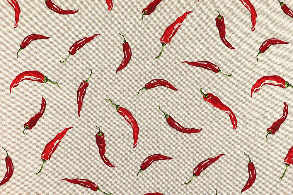 Achtung: scharf! Dieser rustikal wirkende Dekostoff ist das Must-have für alle Hotties Ds6411 Dekostoff Leinenoptik Chili S4 Dekostoffe Obst/Gemüse Dekostoff Leinenoptik - Chili