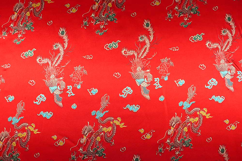 Satin mit schönem Glanz und einem stimmungsvollem Asia-Design Fn1312 Satin China Drache S4 Gemustert Satin - China-Drache - Rot