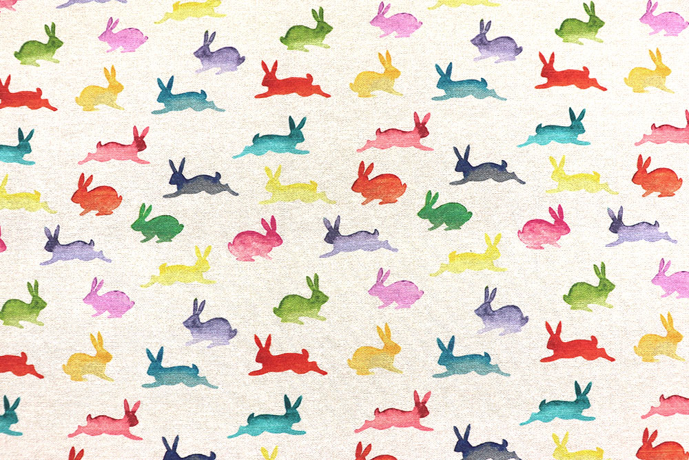 Knallbunte Hoppelhäschen auf pflegeleichtem Mischgewebe mit hohem Baumwollanteil - nicht nur zu Ostern ein Hingucker! Sp178001 Dekostoff Bunte Hasen S4 Digital-Drucke Dekostoff Digital - Bunte Hasen