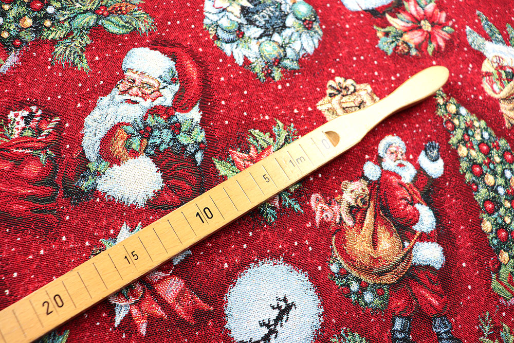 Goldglitzernder Gobelin, der Sie zusammen mit dem Weihnachtsmann auf eine festliche Reise schickt! Wn5326 Gobelin Glitzer Rot S4 Weihnachten Figuren Gobelin Glitzer - Christmas Dream
