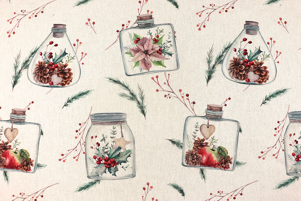 Winterlicher Dekostoff aus Recyclingfasern, der Ihren Kreationen einen charmanten Charakter verleihen wird! Wn5340 Weihnachtsstoff Glaeser S4  L Weihnachten Sonstige Recycling-Dekostoff - Winter im Glas