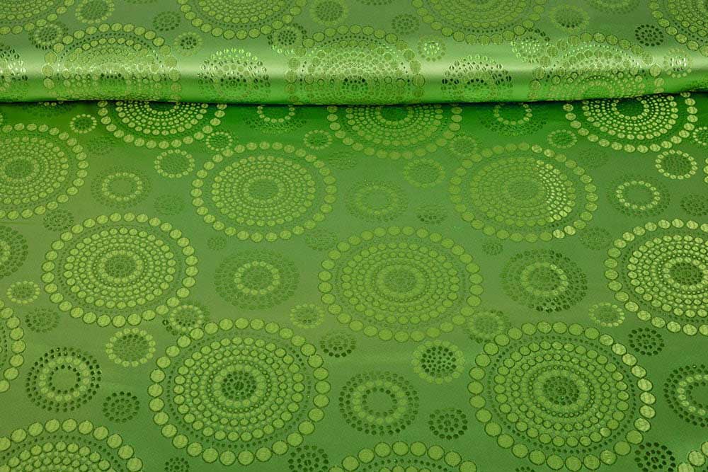 Wunderschön glänzender Brokat mit verspieltem Muster in frischem Grün Bk7637 Brokat Mandala S4 bedr. Bekl. Stoffe Brokat-Stoff Mandala Dots - Limette