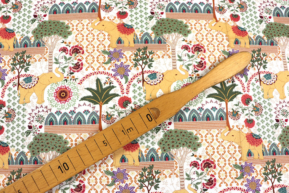 Farbenfrohes, detailverliebtes Design auf herrlich weicher Naturfaser Co6875 Baumwollstoff Elefanten S4 Baumwolle sonstige Baumwollstoff - Elephant India