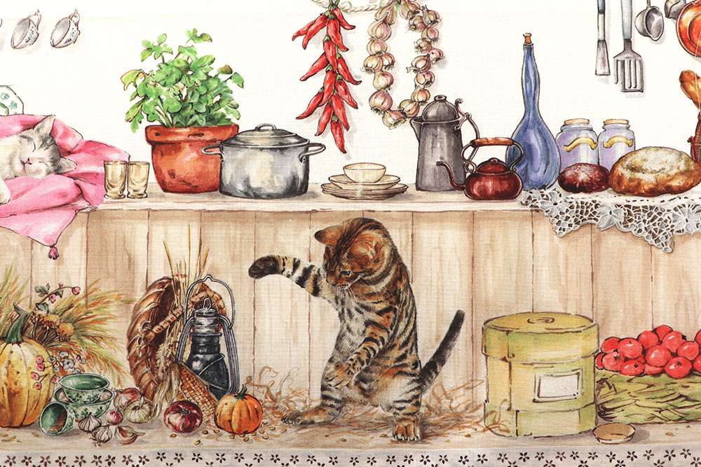 Katztastischer Stoff aus reiner Baumwolle - das detailreiche Motiv wird Sie garantiert umhauen! Co69 Katzen Tiere Baumwoll-Dekostoff Digital - Katzenleben