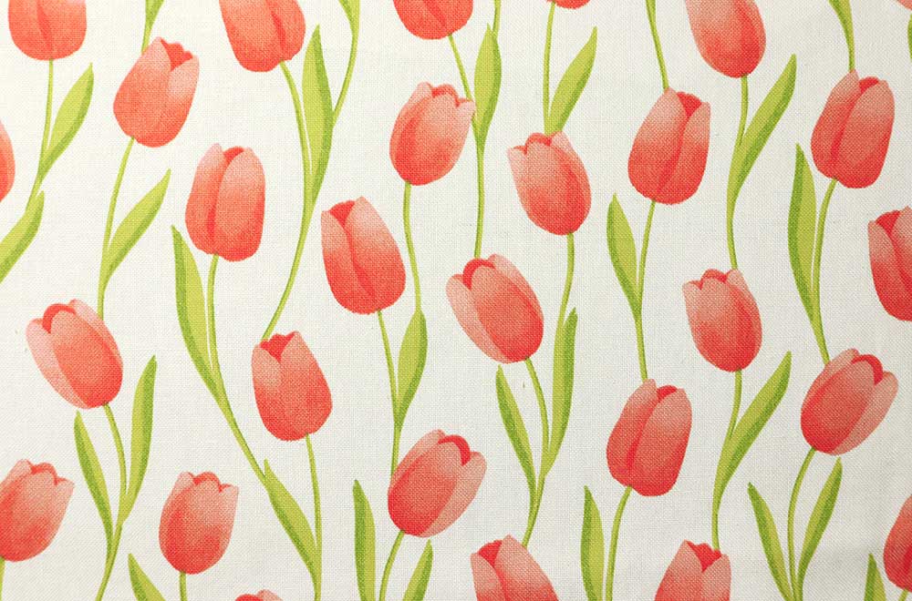 Eleganter Dekostoff mit roten Tulpen auf hellem Hintergrund Ds1951 Dekostoff Tulpen S4 Blumen u. Pflanzen Dekostoff - Tulpen-Traum