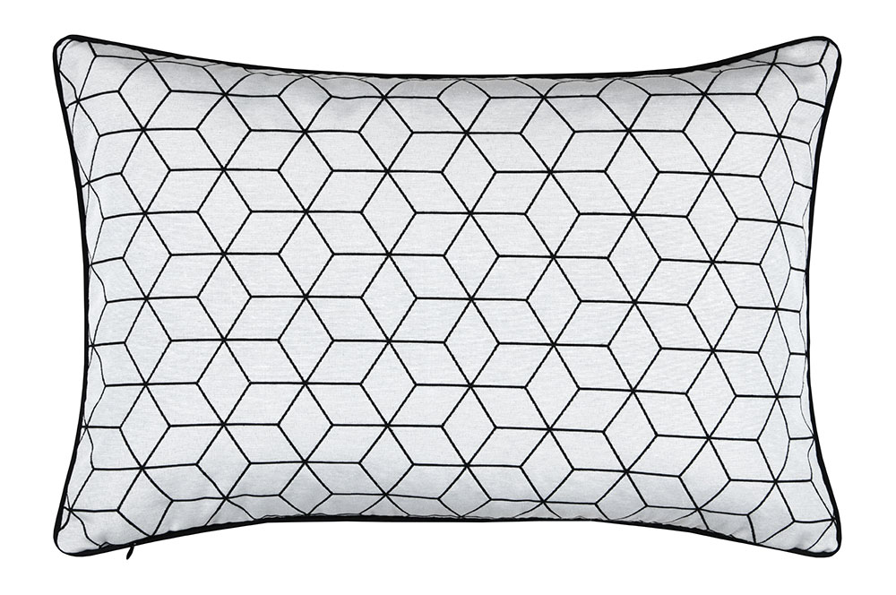 Toller Jacquard-Stoff, beidseitig verwendbar und ideal für Dekorationen und vieles weitere mehr! Ds6138 Dekostoff Jacquard Cubic Weiss S4(1) Übergardinen Wende-Jacquard - Cubic - Weiß/Schwarz