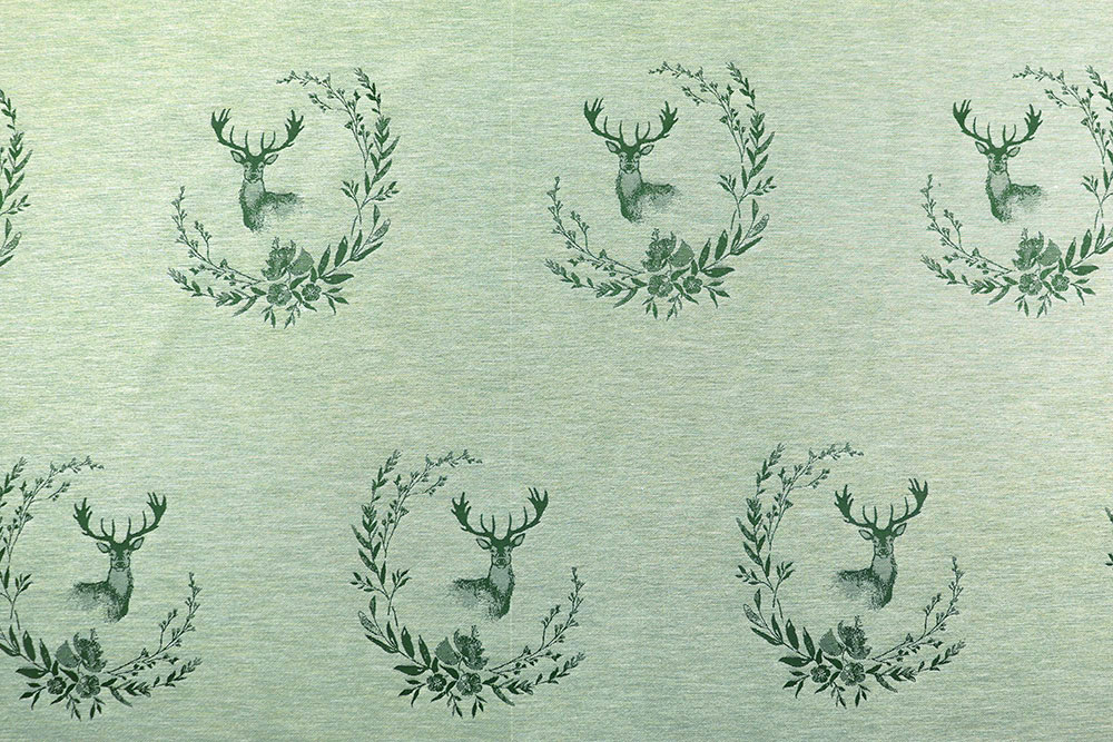 Landhaus in der schönsten Form - feiner Jacquard-Dekostoff mit gemütlichem Hirsch-Design Ds6326 Jacquard Dekostoff Hirsch Emblem Gruen Rueckseite Jacquard Dekostoff Jacquard beidseitig - Hirsch-Siegel - Grün