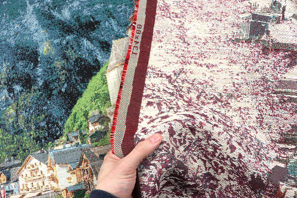 Verwandeln Sie Ihr Zuhause in ein Bergdorf! Extrem detailliert gewebter Stoff im Großformat Ds6336 Gobelin Stoff Panel Hallstatt Dorf See Gobelin NEU Gobelin-Panel - Bergdorf - 134 x 88 cm