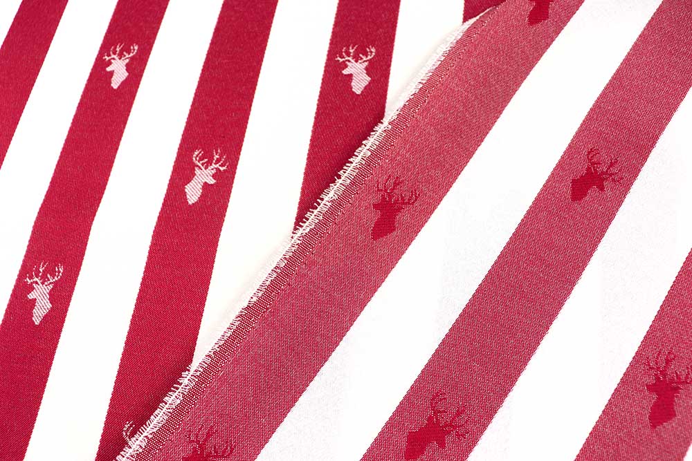 In Deutschland produzierter Stoff mit durchgewebtem Muster für Kissen, Vorhänge und mehr im Landhausstil! Ds6356 Dekostoff Jacquard Hirsch Streifen Rot S4 Dekostoffe NEU  Dekostoff Jacquard - Hirsch-Streifen - Rot