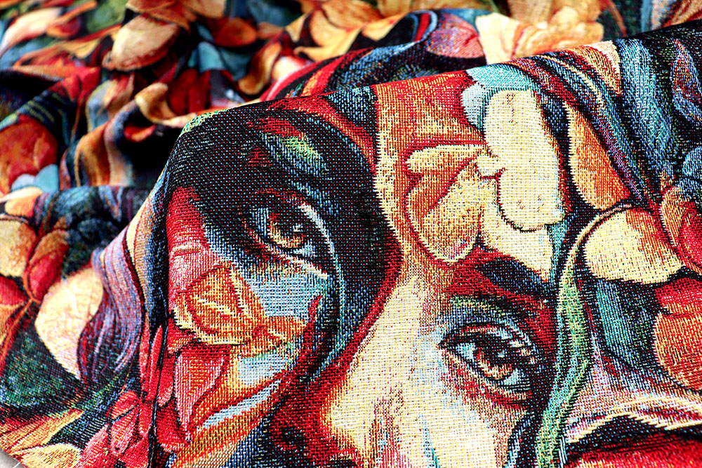Farbenprächtiges, opulentes Design, aufwendig verwoben - ein Traum von einem Gobelin! Ds6379 Gobelin Gesichter Blumen S4 Dekostoffe NEU  Gobelin - Flower Faces
