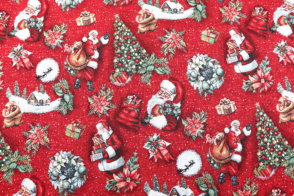 Goldglitzernder Gobelin, der Sie zusammen mit dem Weihnachtsmann auf eine festliche Reise schickt! Wn5326 Gobelin Glitzer Rot S4 Weihnachten Figuren Gobelin Glitzer - Christmas Dream