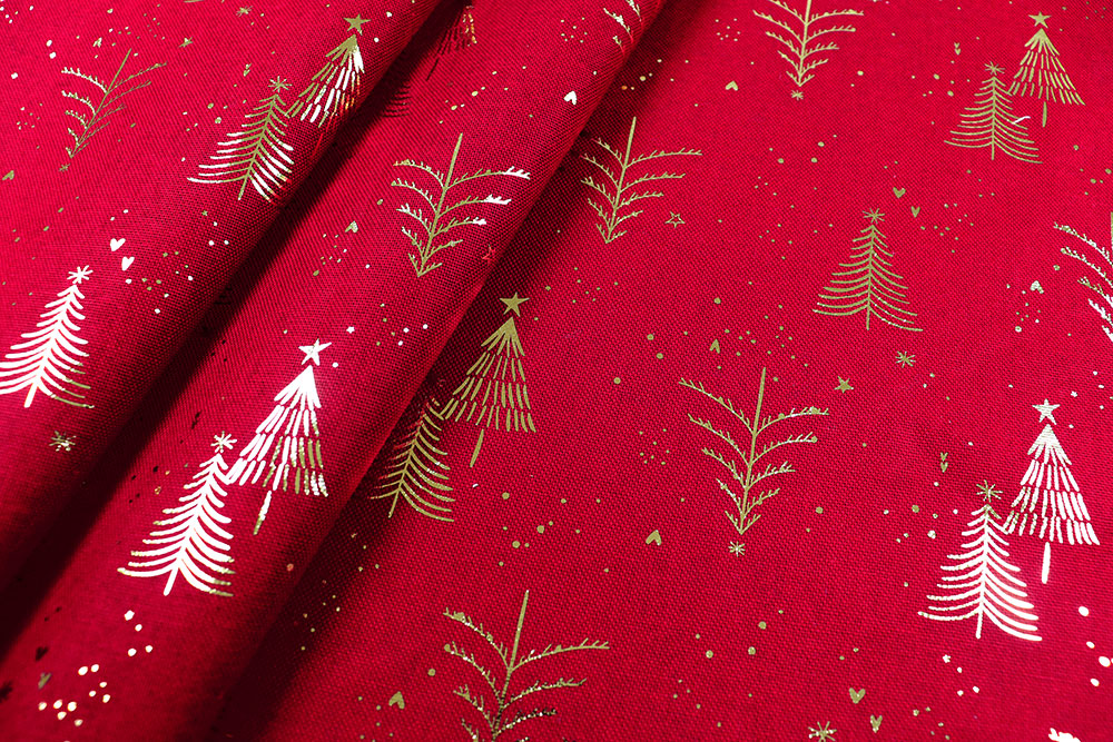 Funkelnder Foliendruck-Canvas aus reiner Baumwolle, ein nostalgischer Traum für die Weihnachtszeit! Wn5351 Weihnachtsstoff Glaenzende Weihnachtsbaeume Weihnachten sonstige Canvas Christmas - Funkelnde Tannenbäume