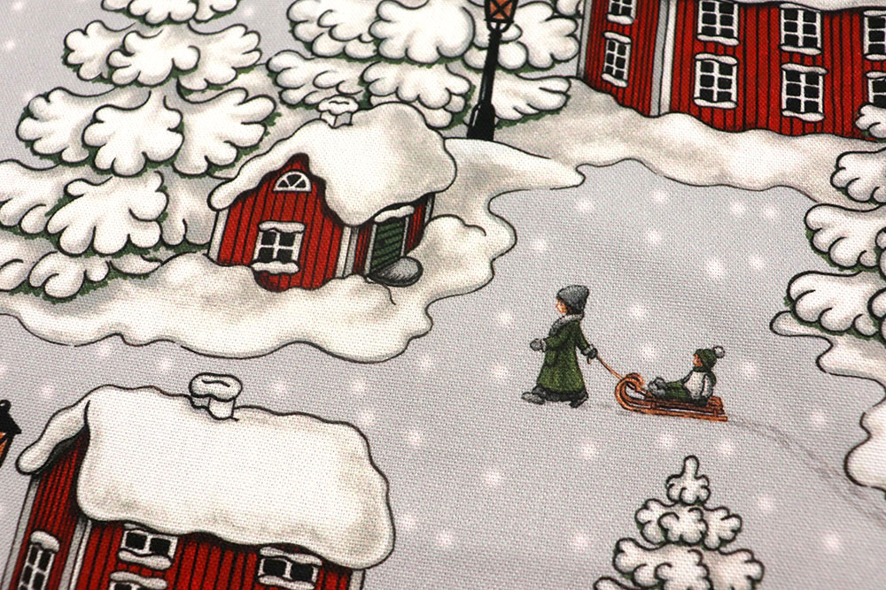 Reine Baumwolle mit einem Design aus Schweden - gemütlicher geht es nicht! Wn5359 Weihnachtsstoff Winterdorf S4 Baumwolle Tiere Dekostoff Premium Scandinavia - Verschneites Dorf