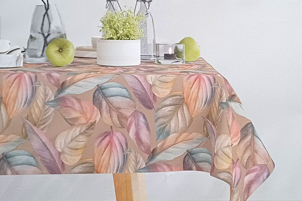 Fleck- und wasserabweisender Dekostoff aus pflegeleichtem, knitterarmem Material in robuster Köperbindung Ds3317 Dekostoff Blaetter Wassertropfen Outdoor Dekostoff Outdoor - Amalfi - 300 cm