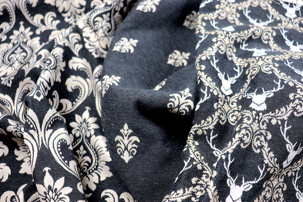 Edler, schwerer Jacquard-Stoff, beidseitig verwendbar - ideal für Dekorationen, Taschen und Kleidung im Landhausstil! Ds6086 Jacquard Beidseitig Hirsche Grau S4 Übergardinen Jacquard - Bregenz - Grau