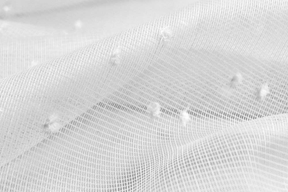 180 cm breiter Netz-Gardinenstoff mit eingearbeiteten Stoffkügelchen - Made in Germany! Gs5141 Gardinenstoff Transparent Moskitonetz Hand Gardinen transparent Gardinenstoff transparent - Schnee - Bleiband